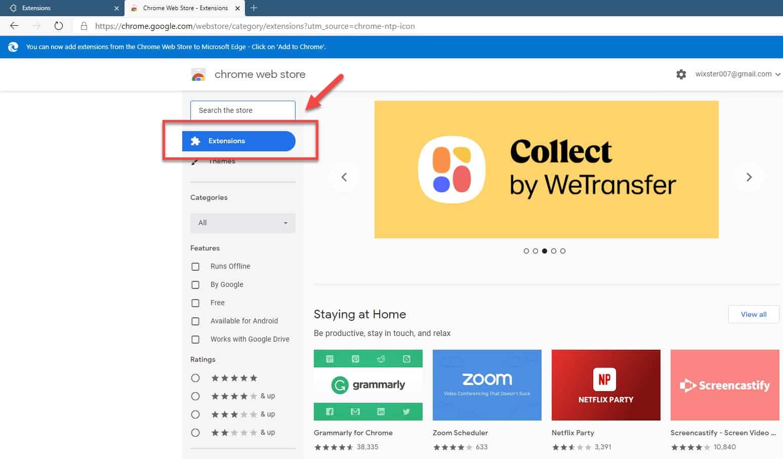 chrome google webstore category extensions