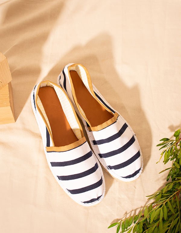 Espadrilles Toile Rayée Beige BRESTOISE blanc