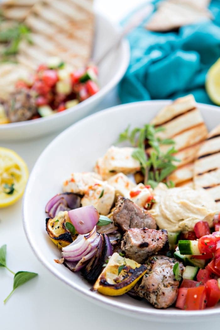 Greek Pork Kebab Platter with Greek Pico de Gallo Good Life Eats