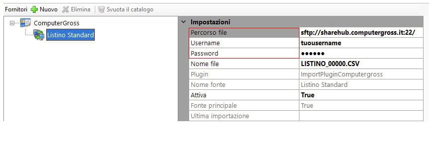Configurazione listino standard Configurazione listino standard