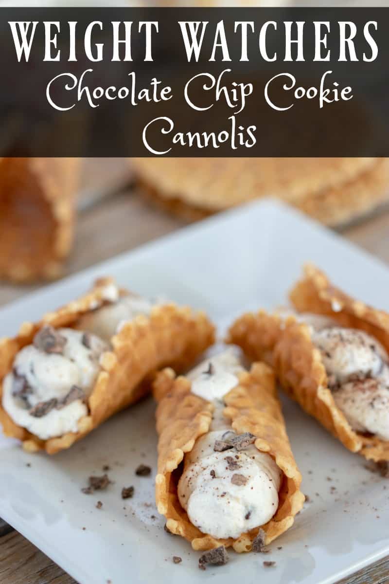 These Weight Watchers Chocolate Chip Cookie Cannolis are simple to make, quick and the variations you could make these is endless. There is only 4 Weight Watchers Freestyle Smart Points in each cookie! #WW #WeightWatchers #cannoli #desserts #cookies