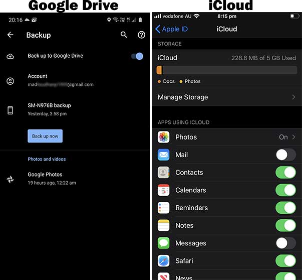 Google Drive and iCloud on Android and iOS