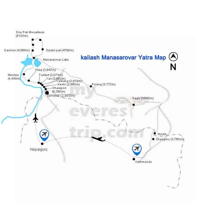 Kailash mansarovar yatra map