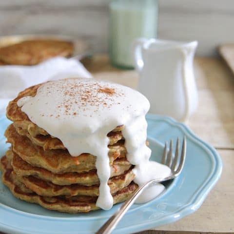 Apple Carrot Cake Pancakes with Maple Cream Cheese Topping
