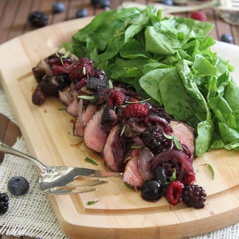 Cocoa Spice Rubbed Pork Tenderloin with Crimini Berry Sauce