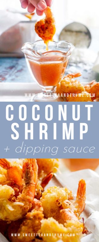 Crowd-pleasing coconut shrimp are crispy little bites of golden-brown deep-fried goodness with juicy jumbo shrimp inside. This recipe is super easy, quick to whip up, and served with a tangy, sweet, and savory coconut shrimp sauce that everyone loves.