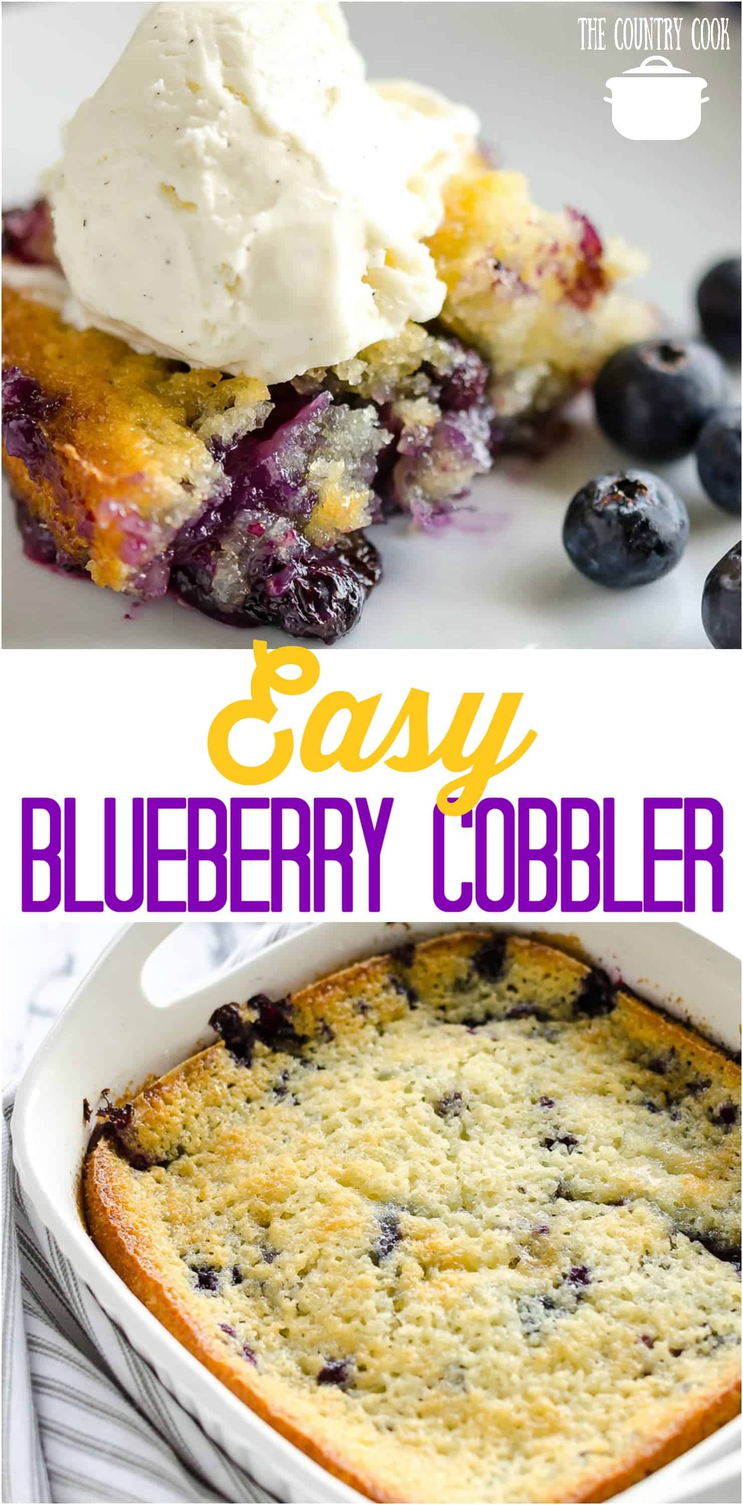 Easy Homemade Blueberry Cobbler recipe from The Country Cook #homemade #blueberry #cobbler #dessert #desserts #recipes #ideas #easy