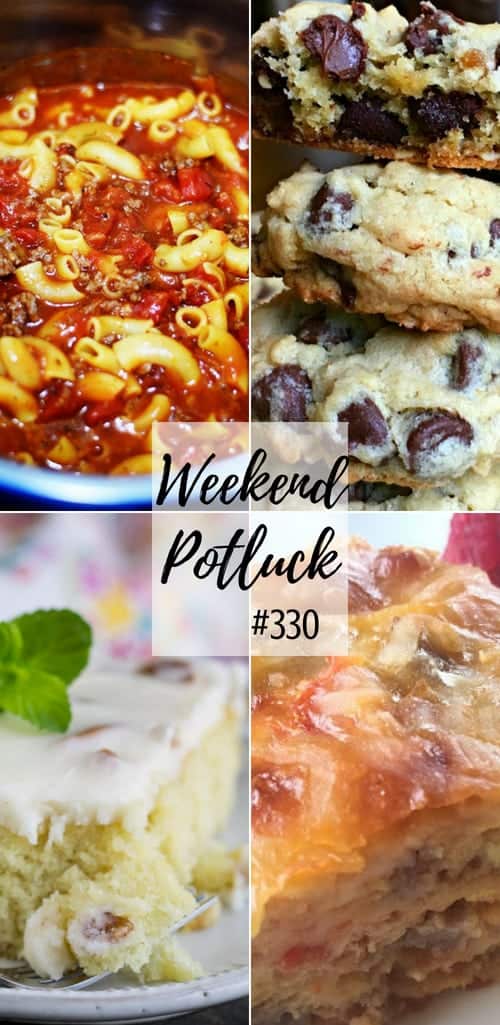 Weekend Potluck recipes: Southwestern Breakfast Casserole, Instant Pot Goulash, Blonde Texas Sheet Cake with Pecans, Best Chocolate Chip Oatmeal Cookies #recipes #mealplan #dinner #desserts #cake #goulash #cake #cookies #ideas