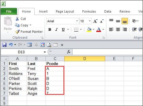 Pcode column requiring a lookup.