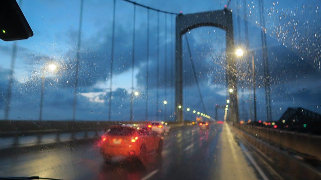 Driving over a bridge over the St. Lawrence River headed towards Quebec City