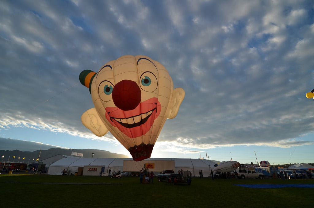 Clown Hot Air Balloon inflated at the Albuquerque Balloon Fiesta