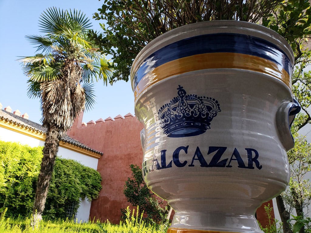 planter at the real alcazar in sevilla spain