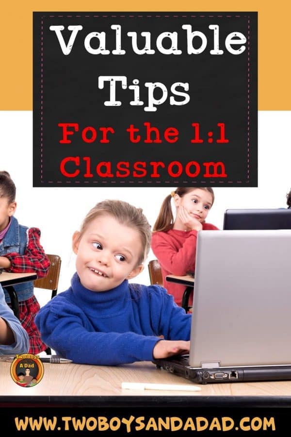 If you\'re in a 1:1 classroom, you\'ll want to read this technology tips. I have tips on storage, Google Classroom, classroom management and more. Click to read more! #twoboysandadad #technology #1:1 #classroom #elementary #teacher