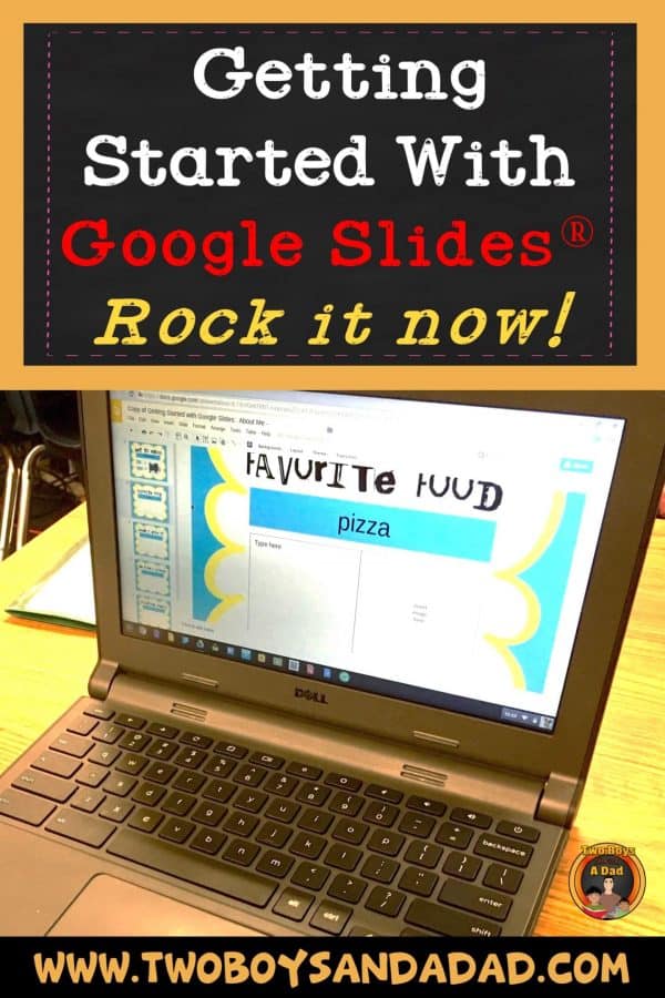 Do you want your students to use Google Slides in the classroom? Then start with this FREE downloadable Google Slides Template for an easy technology project that teaches basic skills. #twoboysandadad #googleslides #technology #classroom #elementary #project #google