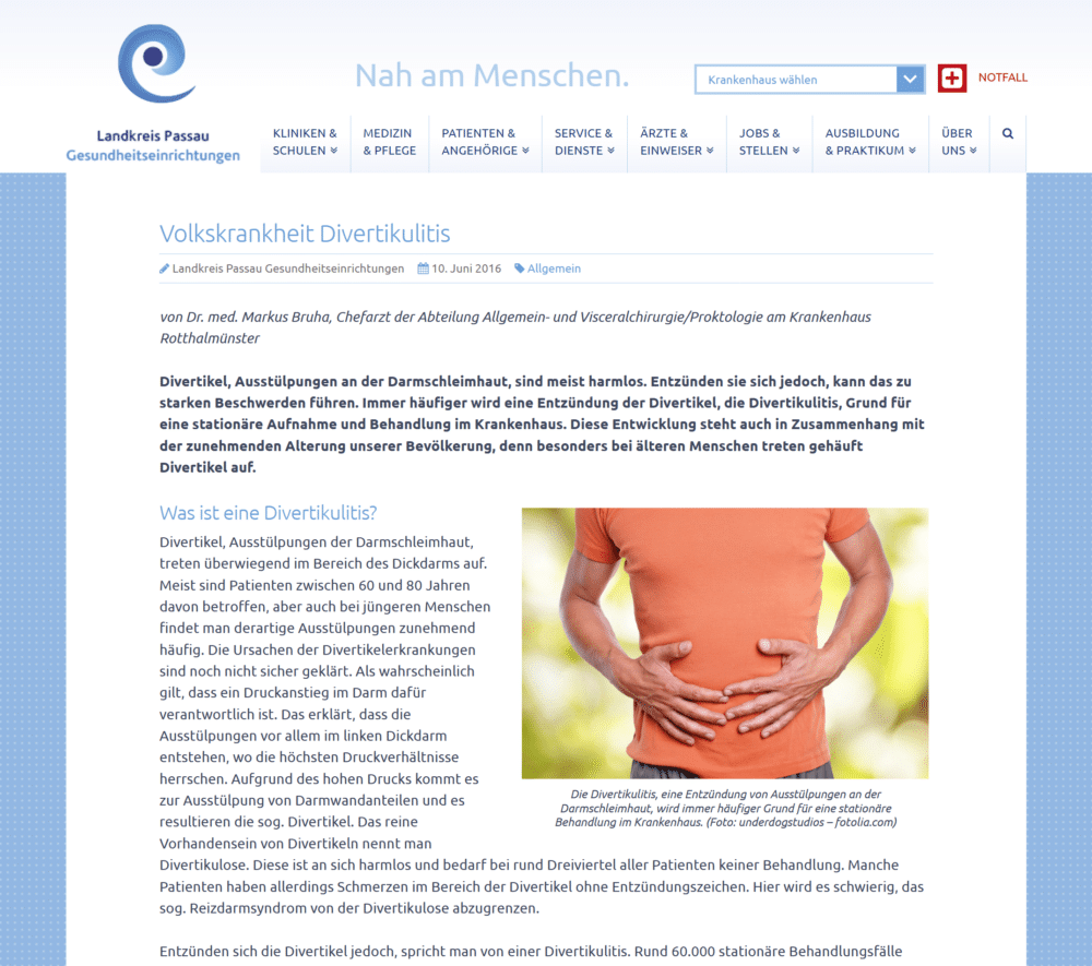 Divertikulose mit Naturheilkunde behandeln! 4 Volkskrankheit Divertikulitis - Krankenhaus Rotthalmünster