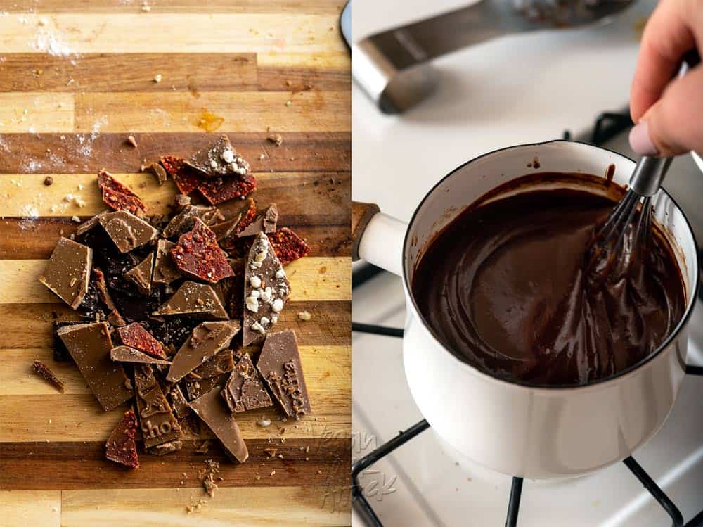 Making Vegan Chocolate Fondue with Pistachio Cheesecake Dippers