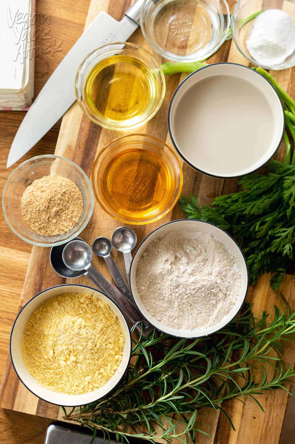 Image of baking ingredients separated out into small bowls and ramekins