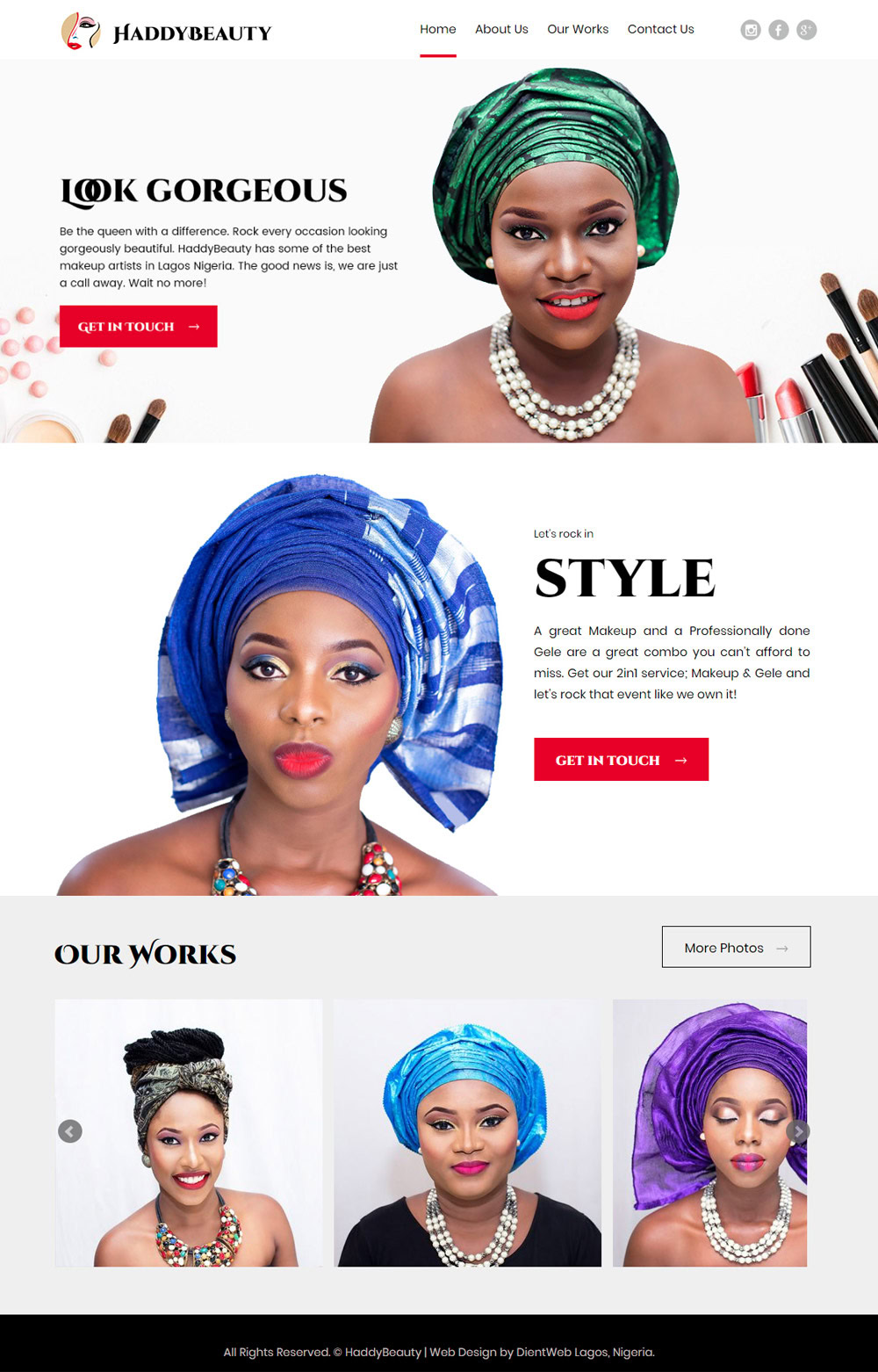 corporate website design by DientWeb for HaddyBeauty Makeup Artist in Lagos Nigeria home page design