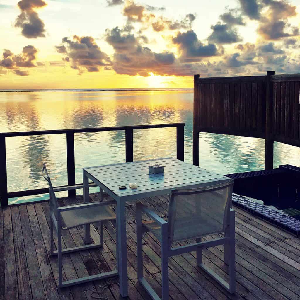 CONRAD MALDIVES: the overwater villa sunset view from the overwater villa is lovely but the beach villa is much safer for younger kids