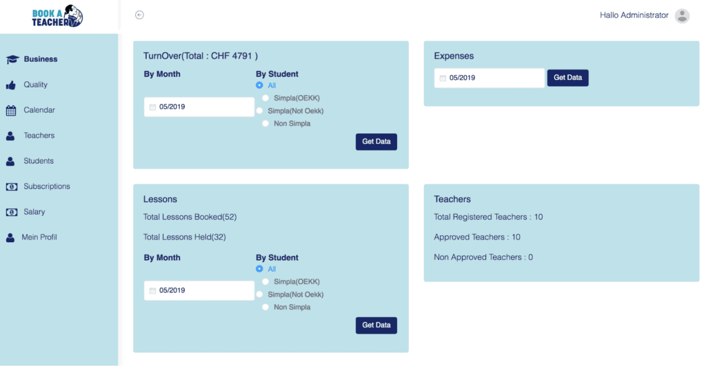 Book a Teacher - the lessons, the number of teachers, etc everything is listed