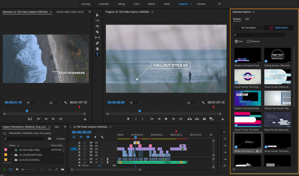 The software interface for Premiere Pro