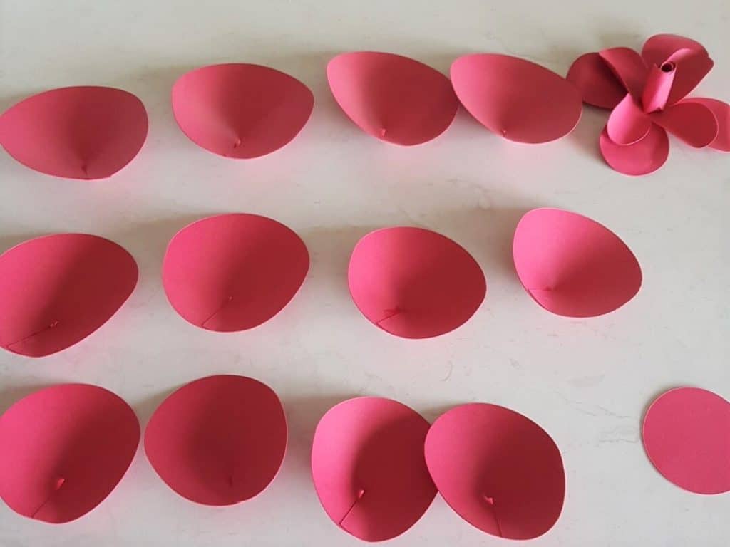 Rose paper petals glued ready for next step