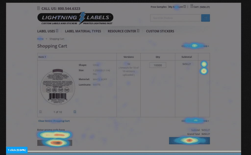 Lightning Labels' eCommerce Hotjar Heatmap Page