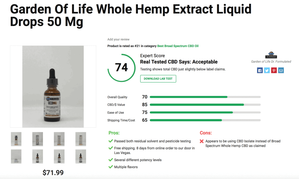 Garden of Life Whole Hemp Extract Liquid Drops – 50mg