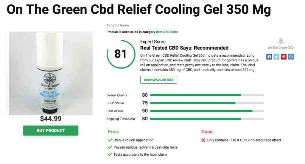 On The Green CBD Relief Cooling Gel