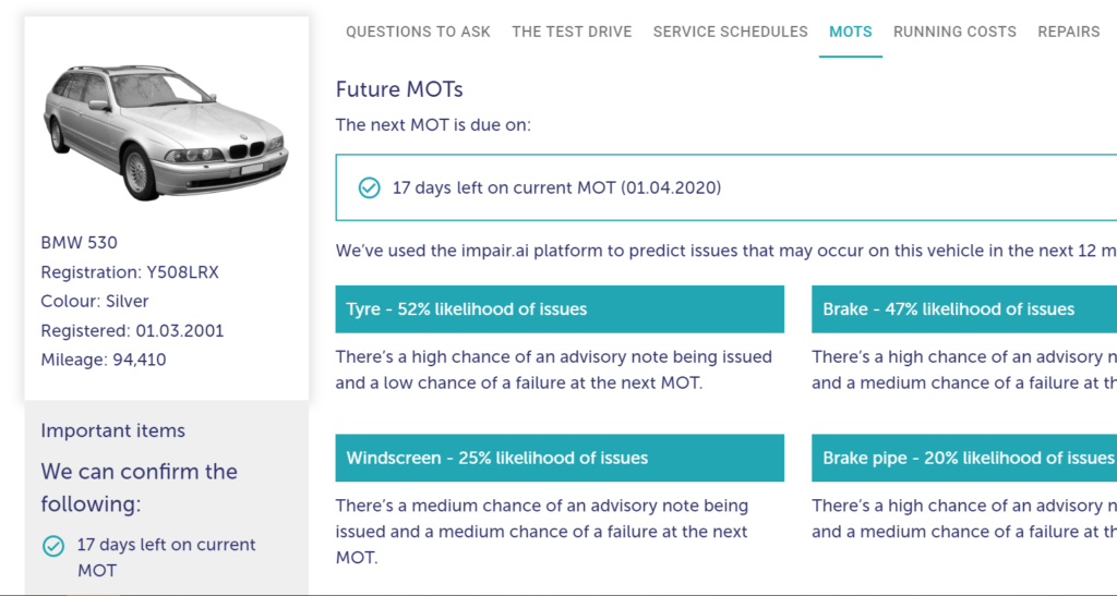 Impair MOT History Screen Shot