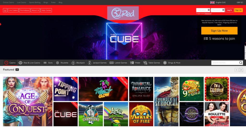 32Red Review - Homepage - Screenshot
