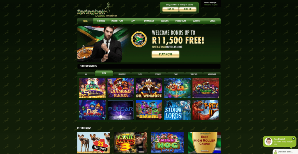 Springbok Casino Homepage Screenshot