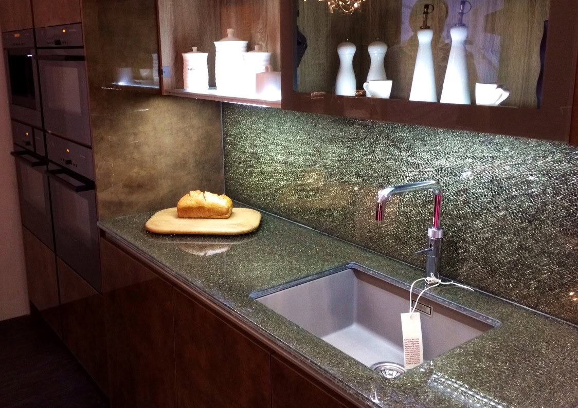 crackle glass backsplash