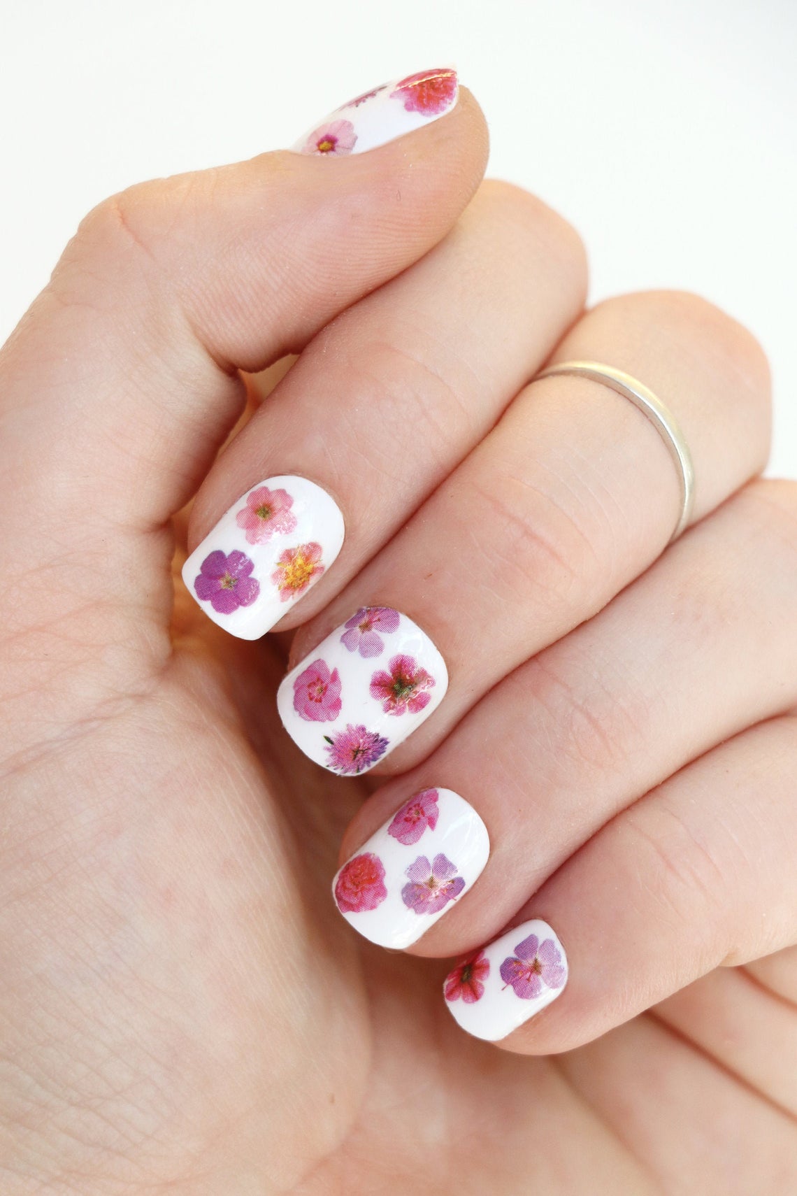 Pink flower nail decals
