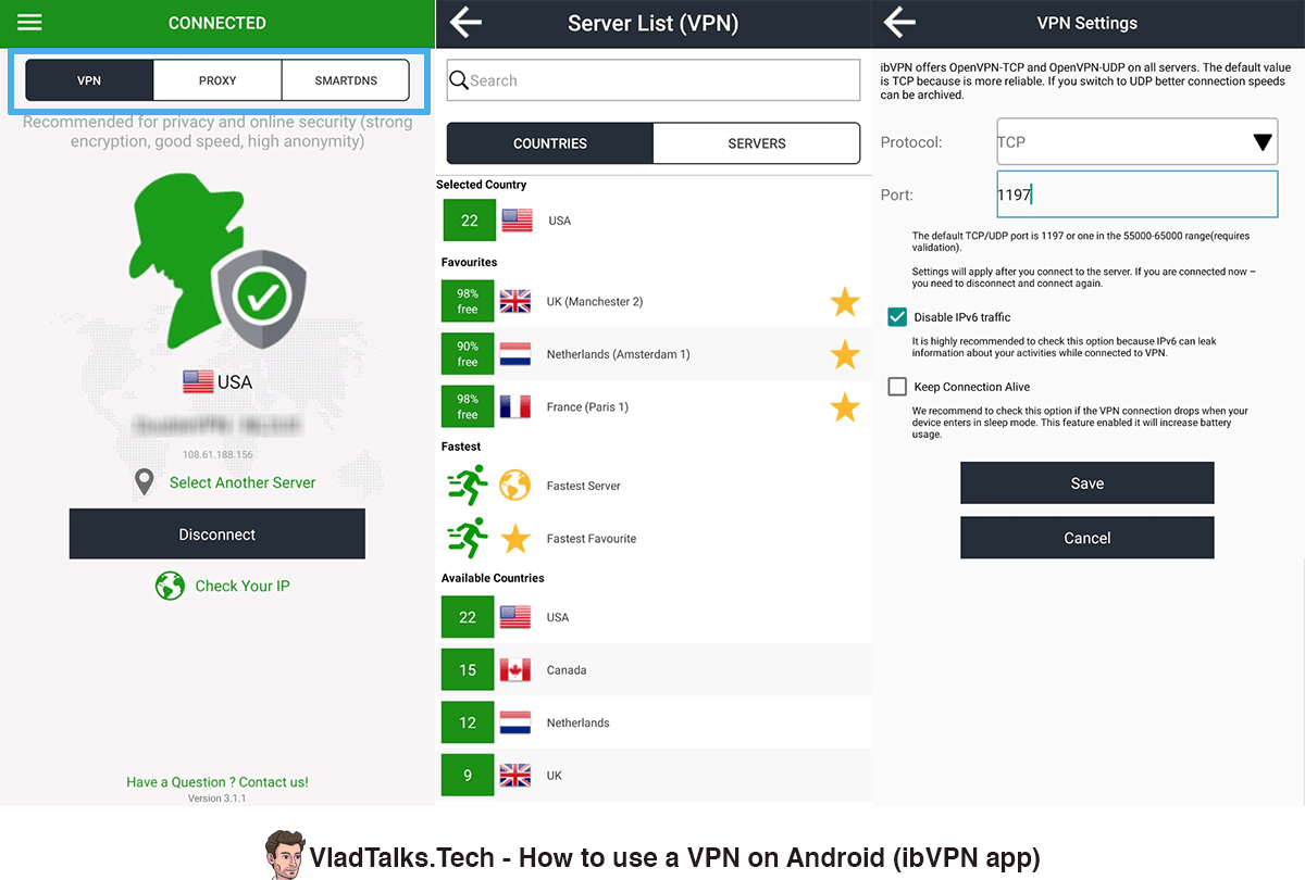 How to use a VPN on Android. The 3 Best Android VPN apps according to RoboBat 17 Screenshots of the ibVPN Android app - Connect, locations, VPN protocols, Proxy, SmartDNS - Best Android VPN app