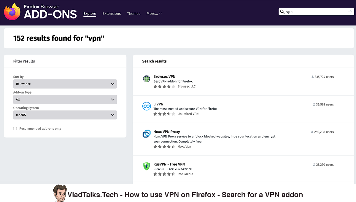 How to use a VPN on Firefox. The story of a fox fur. 15 VPN on Firefox - Search for a VPN addon