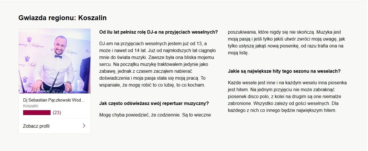 Gwiazda regionu Koszalin Dj na wesele Sebastian Pączkowski