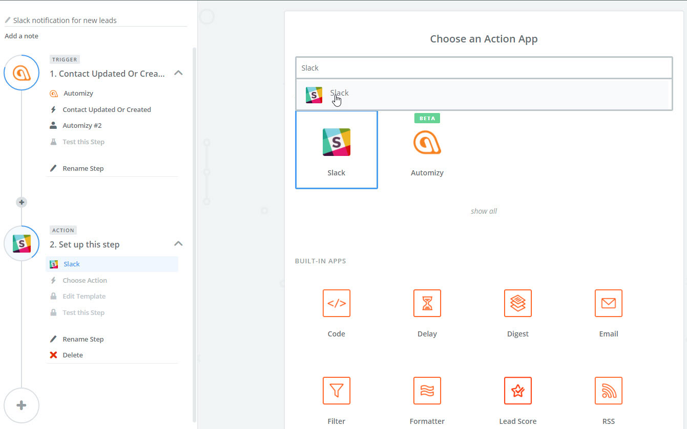 Slack noti lead action 1