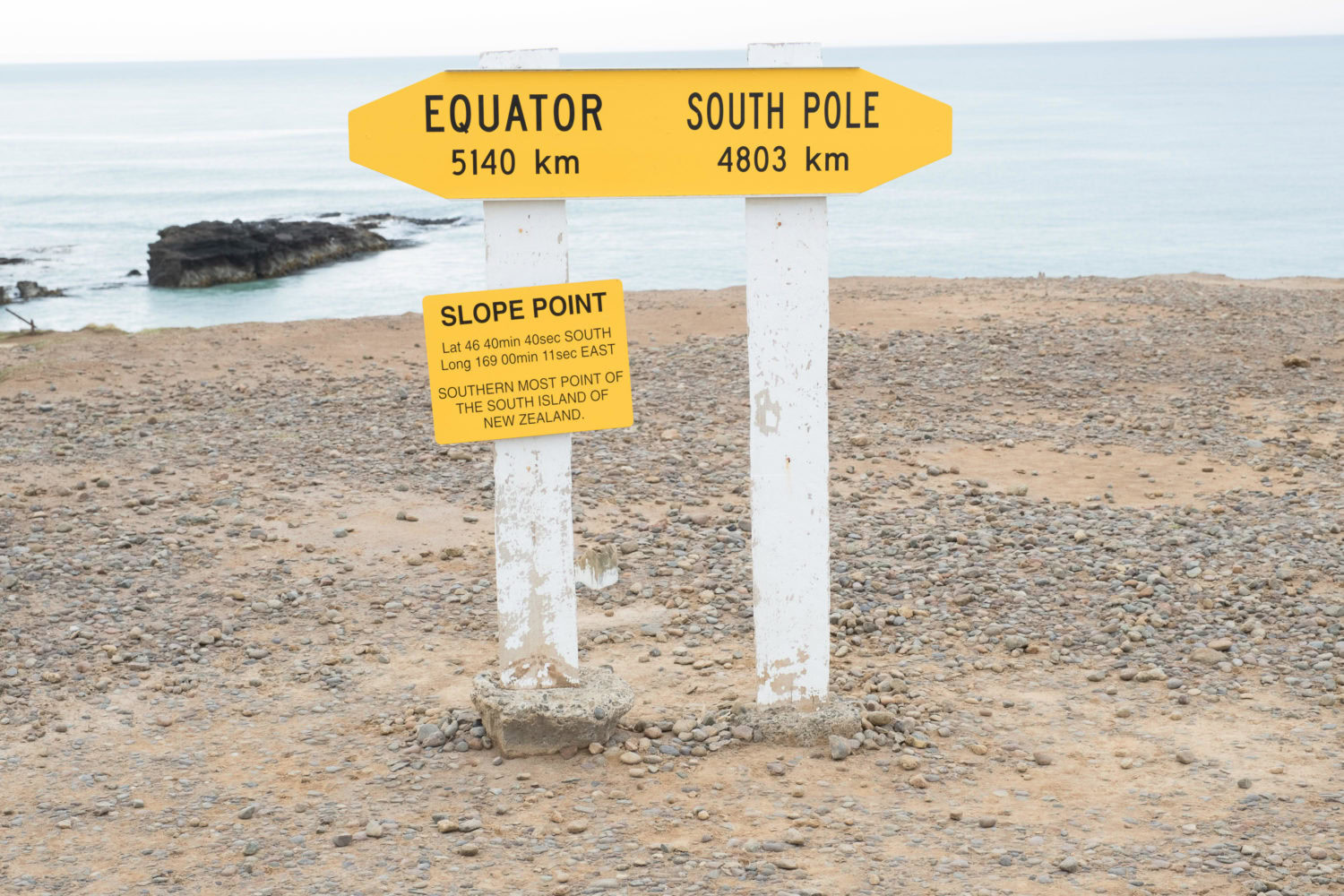 Schilder am Slope Point in Neuseeland