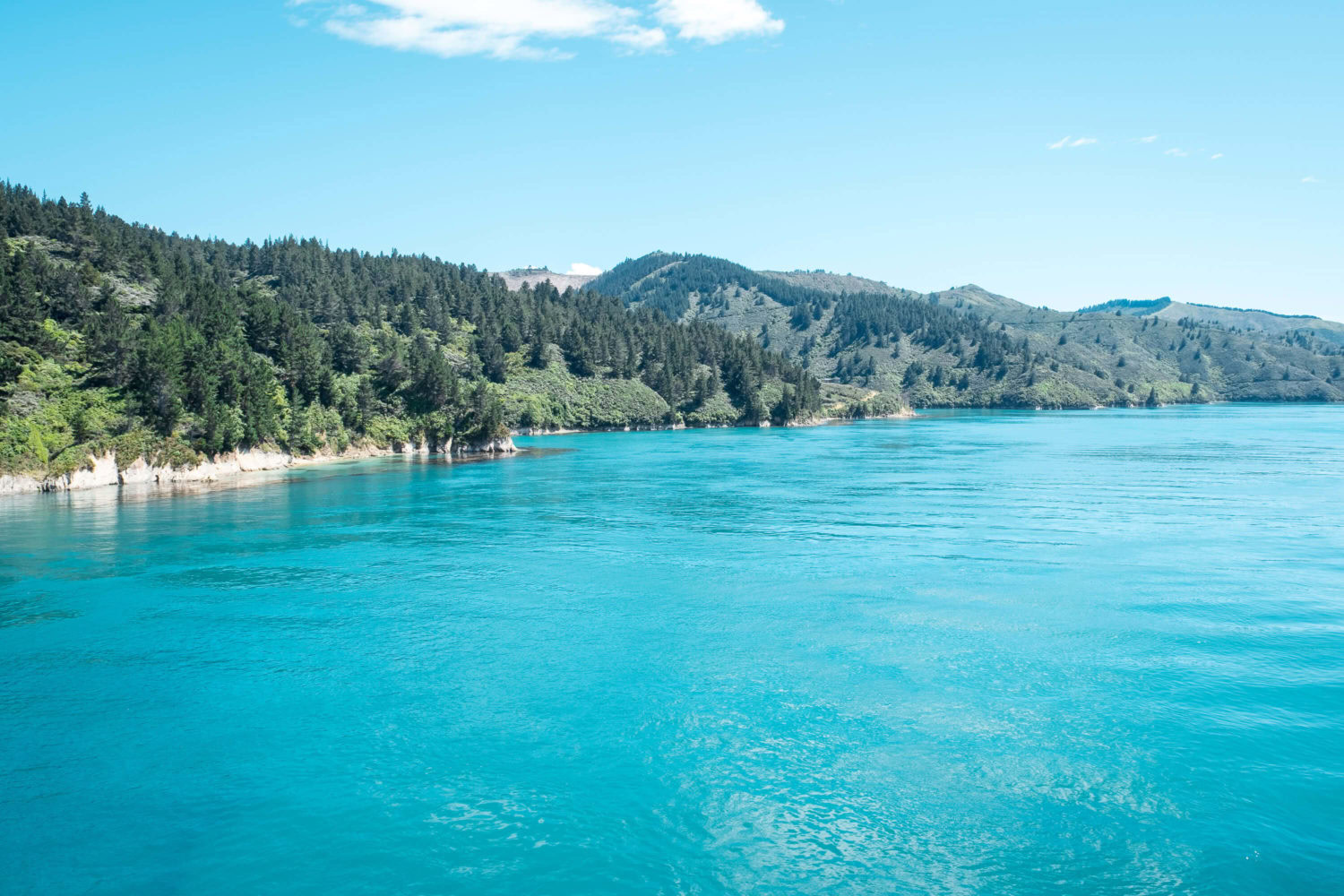 Türkisblaues Wasser im Queen Charlotte Sound vor der Küste der Südinsel