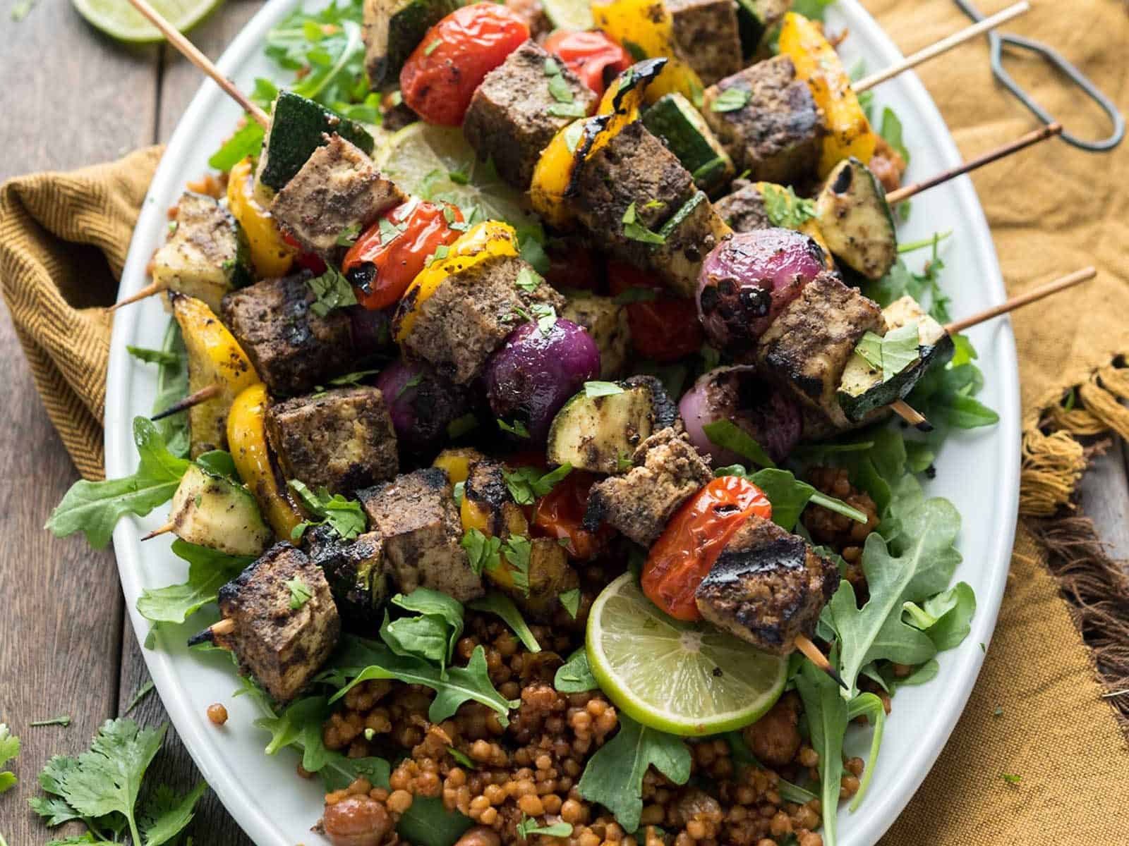 Grilled Tofu Shawarma Skewers! Perfect for Summer grilling, easy-to-make with Wild Garden’s marinade. Vegan, Gluten-free #veganyackattack