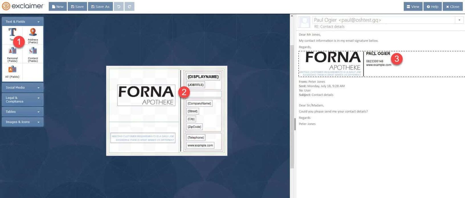 Edit Exclaimer signature and see the preview on the right