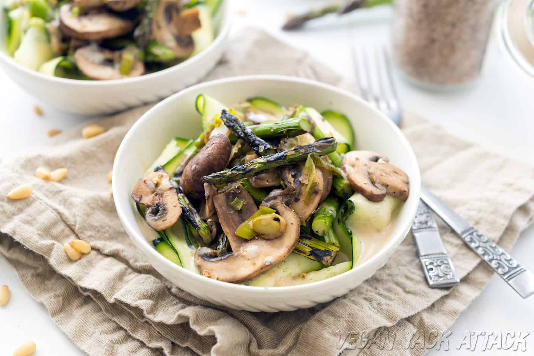 Grilled Asparagus with Cream Sauce and Zucchini Ribbons