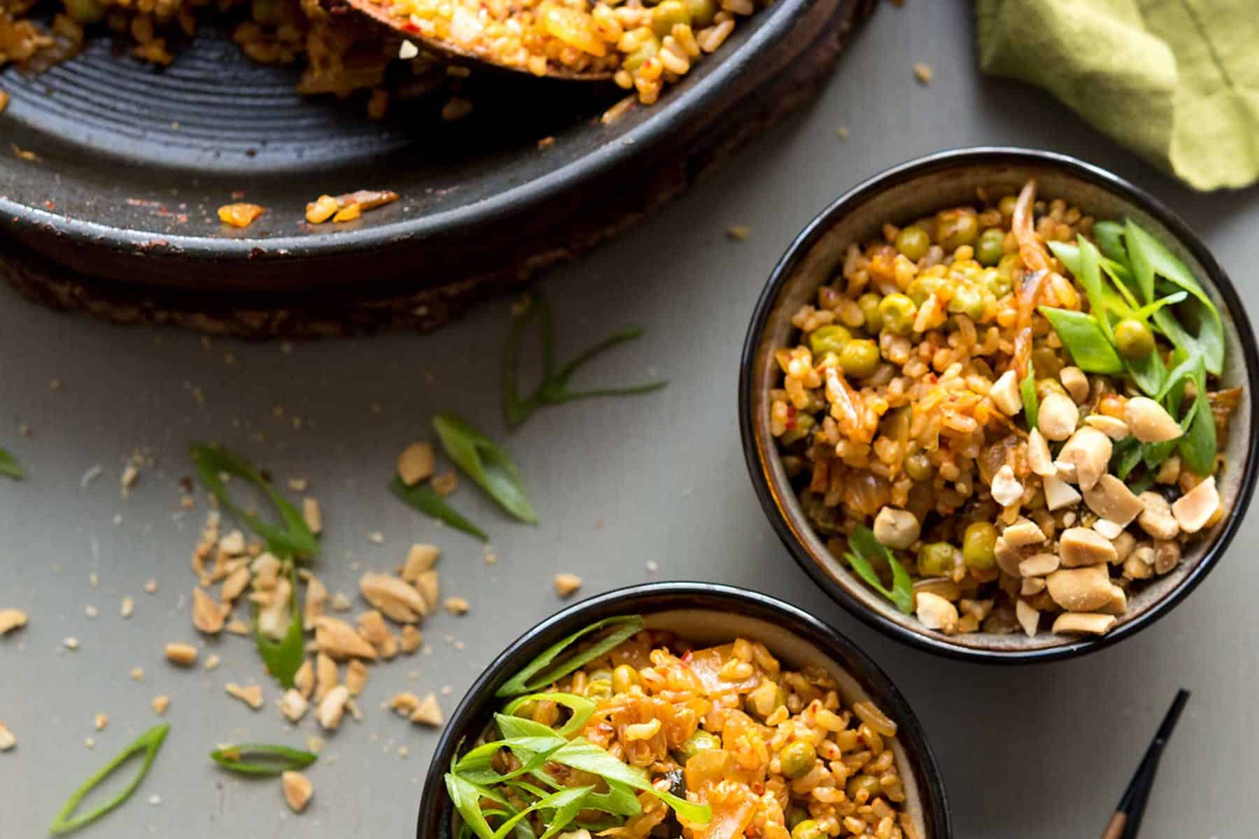 Vegan Kimchi Fried Rice, from the new Bold Flavored Vegan Cooking cookbook! So easy and WAY delicious! #vegan #glutenfree