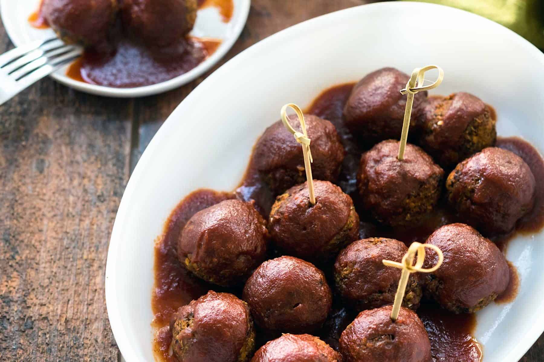 Need another use for lentils? Try out these Air Fryer BBQ Lentil Meatballs! Chewy and flavorful on the inside, while slightly crunchy on the outside, then slathered in your favorite BBQ sauce. #vegan #nutfree #airfryer #veganyackattack