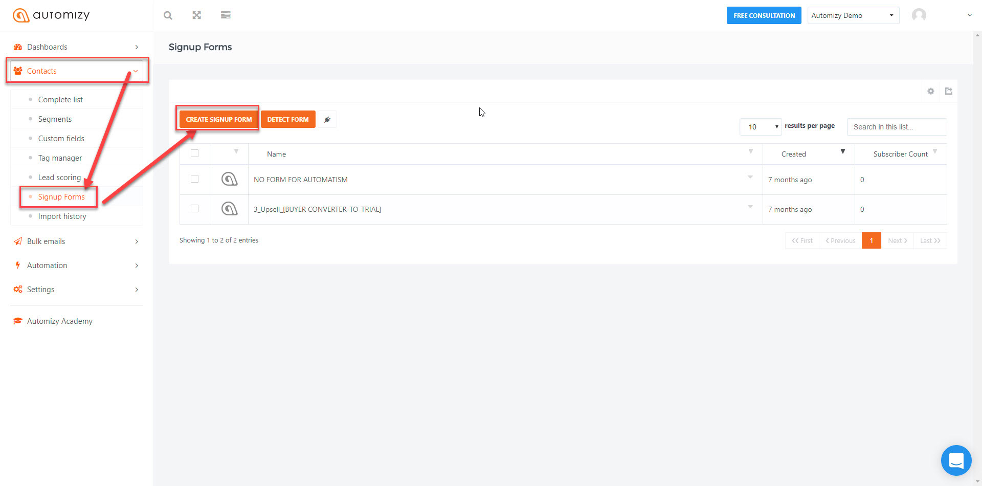 create signup form