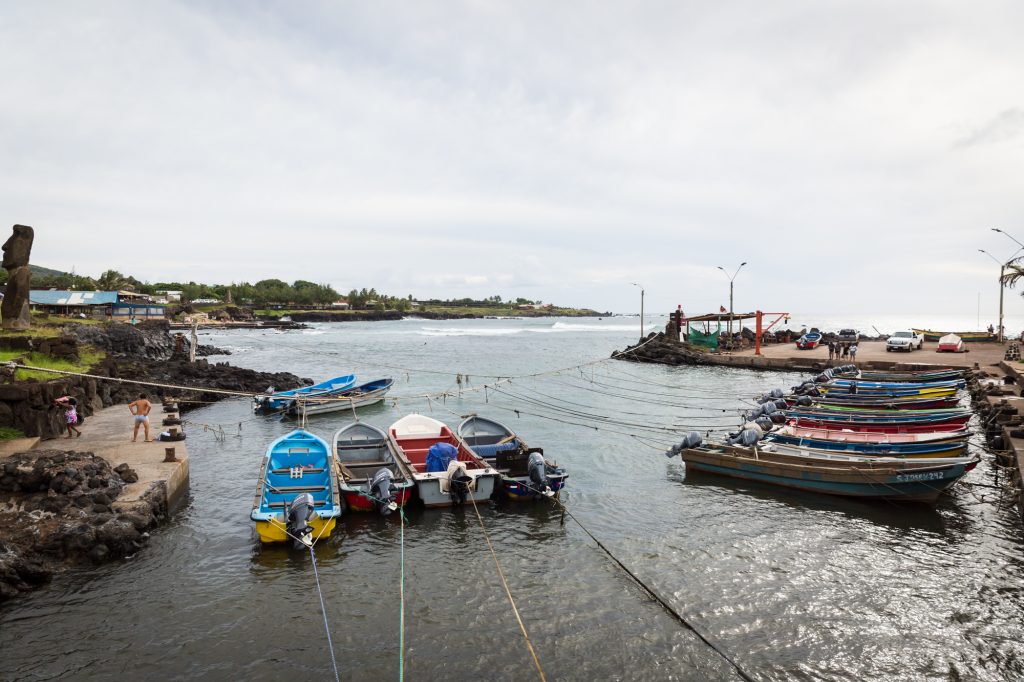 Boats at Hanga Roa for an Easter Island travel guide