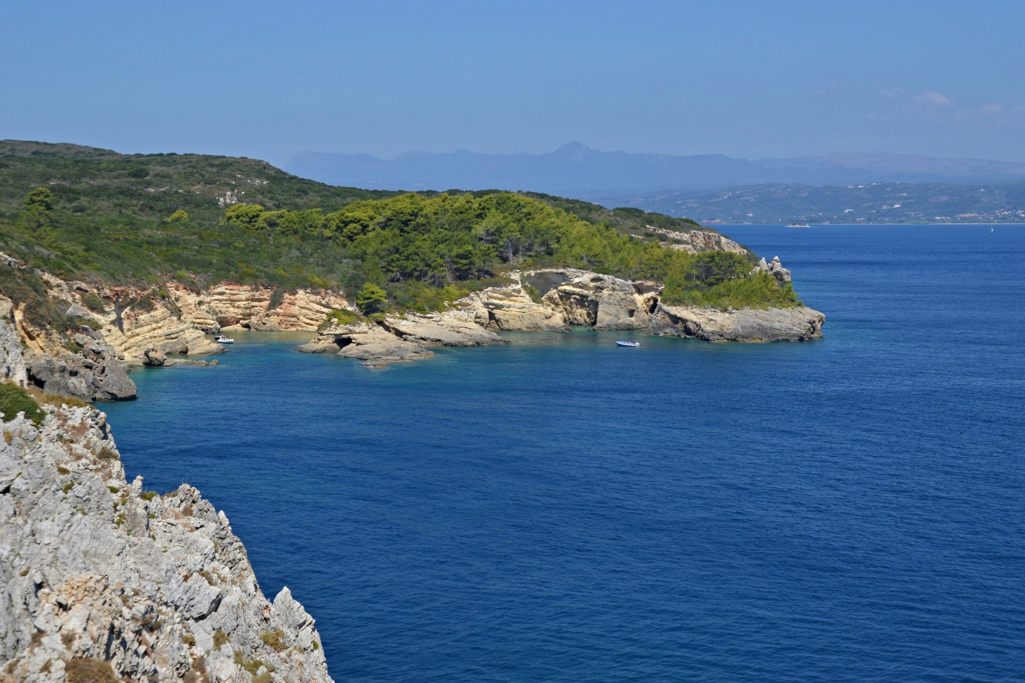 Tsichli Mpampa and the French memorial. Boat trip around the Navarino Bay, Messinia, Greece
