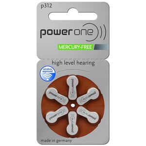 Power One Size 312 Mercury Free Hearing Aid Batteries