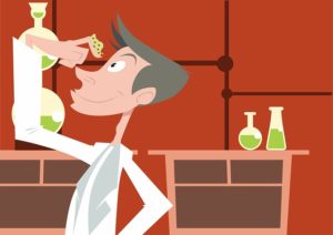 scientist looking at beaker